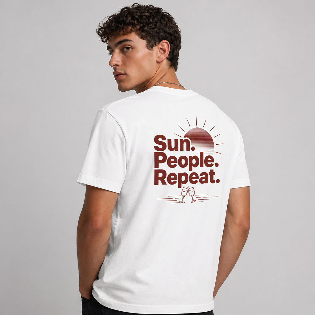 Unisex Oversized T-Shirt mit Print „Sun. People. Repeat.“ aus recycelter Baumwolle